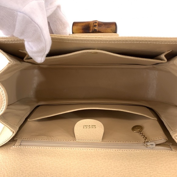 Gucci Gucci Bamboo Leather Handbag Off-White Beige Leather Handbag 0009260633 - Picture 9 of 10